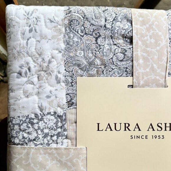 Laura Ashley Celina Patchwork Unwashed Cotton TWIN Size Quilt & Sham Set
